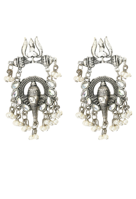 Mominos Fashion Johar Kamal Ganesh Design Silver Color Earrings