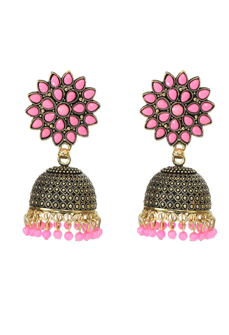 Mominos Fashion Johar Kamal Beautiful Kundan Work Jhumka With Baby Pink Beads