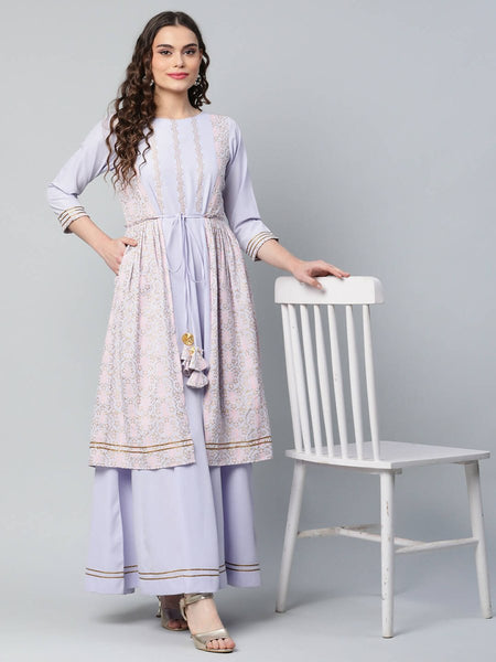 Ahalyaa Womens Powder Blue Crepe Floral Dress