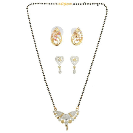 AanyaCentric Gold-Polished Mangalsutra with Pendant, 2 Pair Earrings