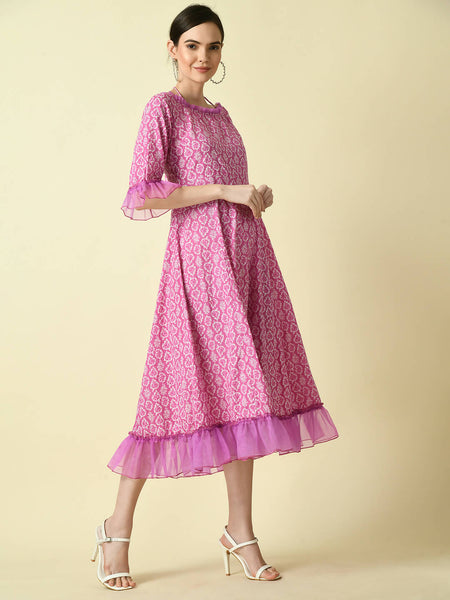 Myshka Women's Pink Empire Printed Dress