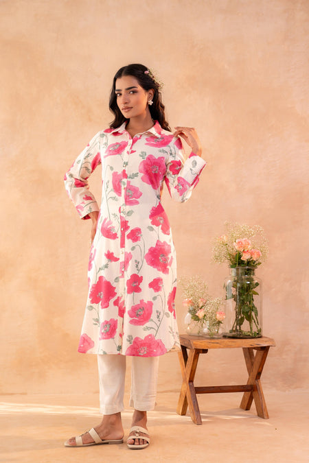 Juniper Ivory Rose Bloom Printed Shirt Tunic