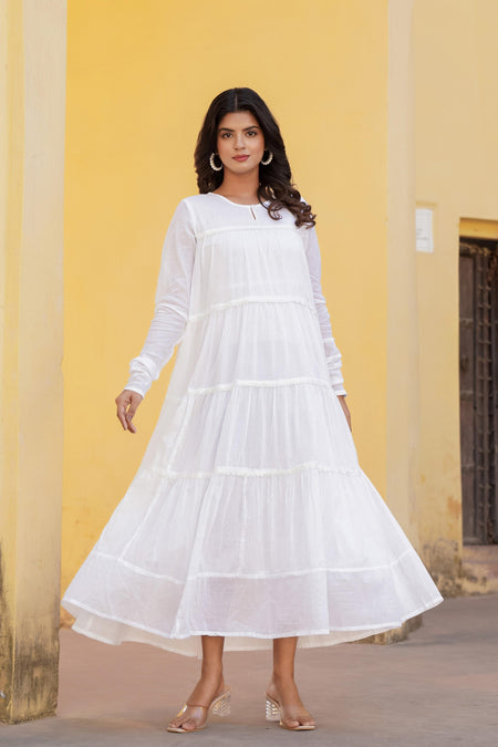 Juniper White Snowfall Breeze Tiered Maxi Dress