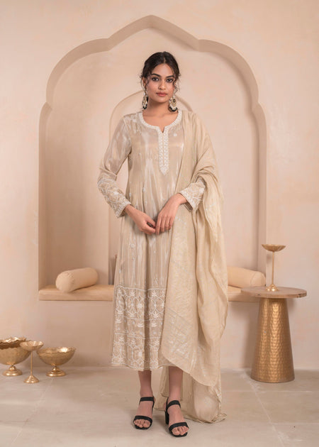 Juniper Embroidered Dress with Subtle Shimmer and Dupatta