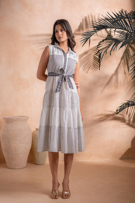 Juniper Black and White Tiered Midi Dress