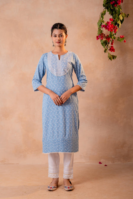 Juniper Sky Blue Yoke Printed Kurta