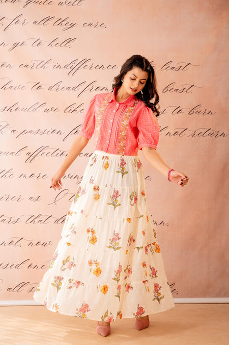 Juniper Peach Bloom Tiered Top With Skirt Set