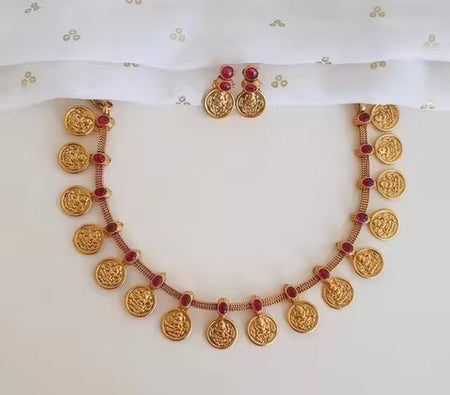 Jewel City Temple Coin Necklace Set ā Traditional Gold-Plated Lakshmi Design ā South Indian Ethnic Jewelry Set