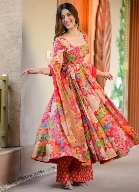 Vegaa Fashion Orange Muslin Printed Designer Palazzo Suit