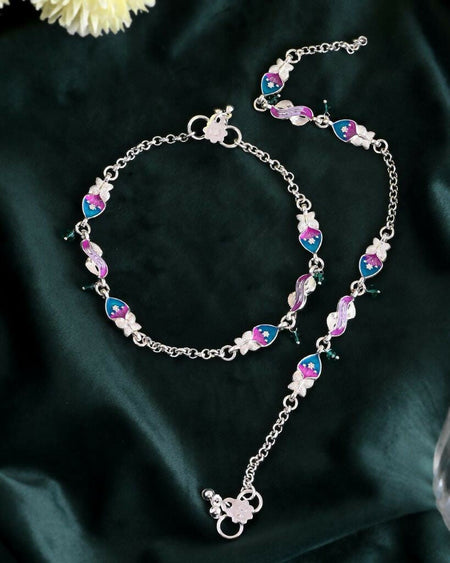 VOJ Set of 2 Stone Studded Mutli Color Designer Anklet