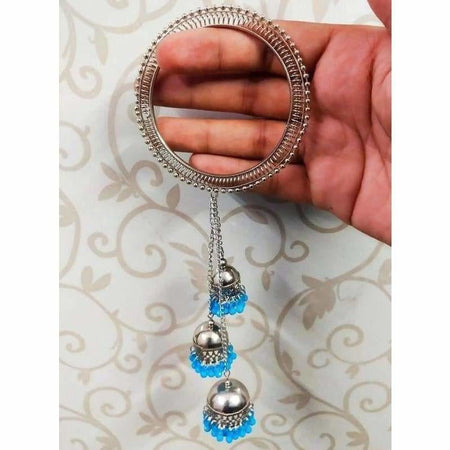 MS Fashion India Silver Color Latkan Bangles With Blue Pearls Jhumkas