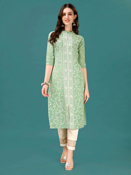 Lucknowi Embroidered Pure Cotton Mal Kurta With Designer Pant, Multicolor - Hiral Fashion