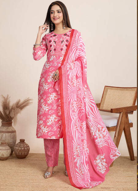 Prazu Fashion Light Pink Printed Cotton Blend Festival Wear Salwar Suit