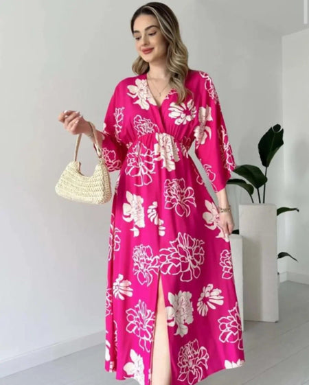 Pimu Front Slit Midi Dresses V-neck Designs For Women Party Wear - Pink