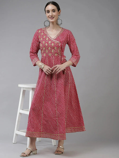 Yufta Pink Ethnic Motifs Maxi Dress
