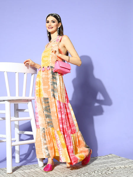 Yufta Pink & Yellow Ethnic Maxi Dress