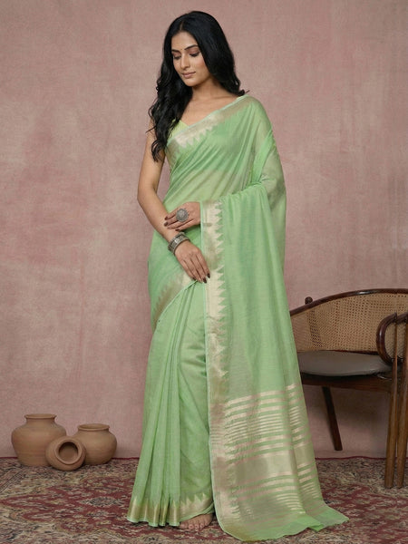 Anaita Rama Cotton Saree With Blouse