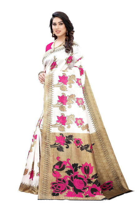 Vamika White Printed Art Silk Saree