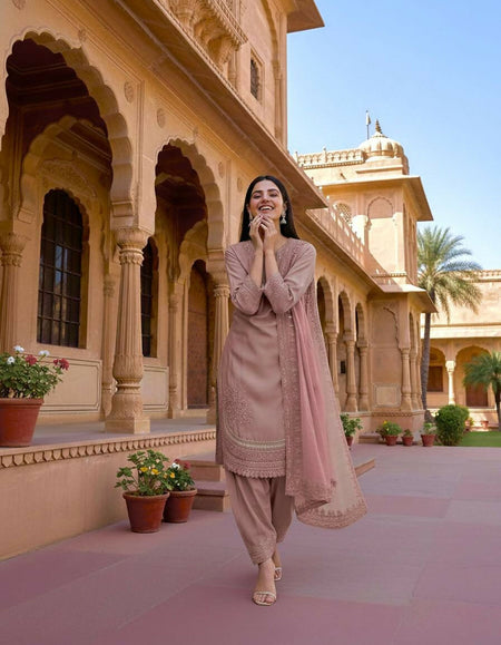 Teeya Creation Peach Color Natural Creap Silk Designer Fancy Party Wear Salwar Suit