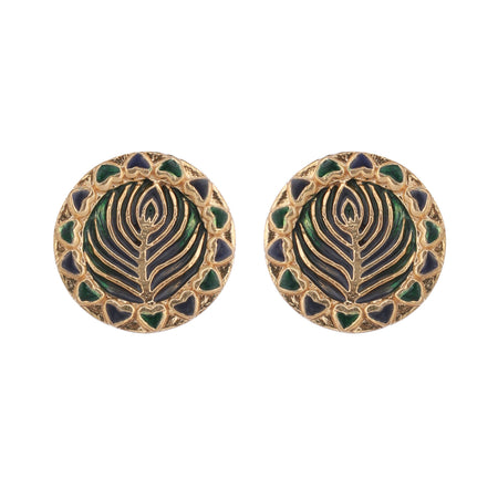 Nuyug 22K Gold Plated Contemporary Round Shaped Enamel Studs