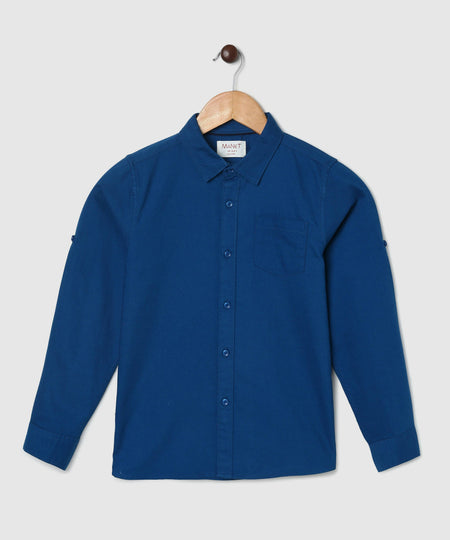 Manet Boys Full Sleeves Solid Shirt - Dark Blue