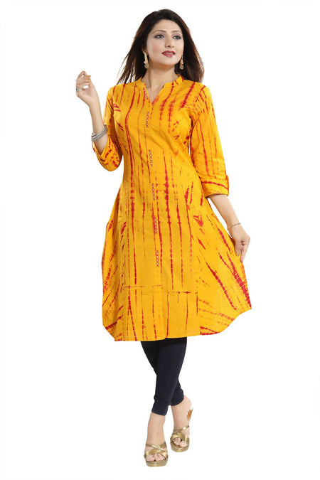 Snehal Creations Yellow Cotton Chikan Embroidery Tunic