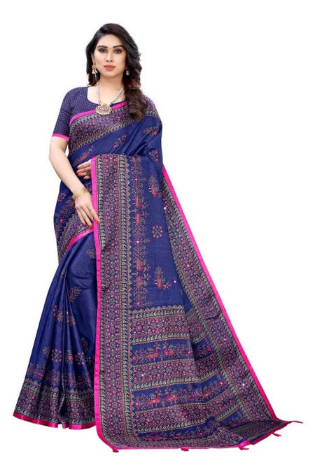Vamika Navy Mirror Work With Jhalar Khadi Silk Saree (AASHI NAVY)