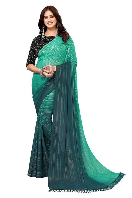 Vamika Georgette Sequence Work Green & Dark Green Bollywood Style Saree