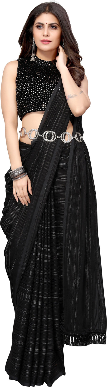 Vamika Georgette With Sequence Black Light Weight Trendy Look Bollywood Style Saree