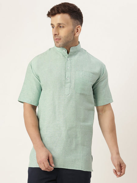 RIAG Men's Green Cotton Short Ethnic Kurta