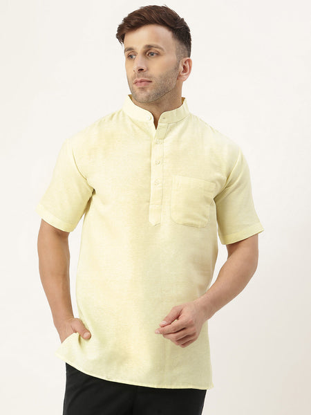 RIAG Men's Yellow Cotton Short Ethnic Kurta