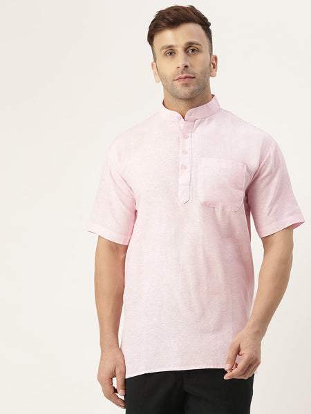 RIAG Men's Pink Cotton Short Ethnic Kurta