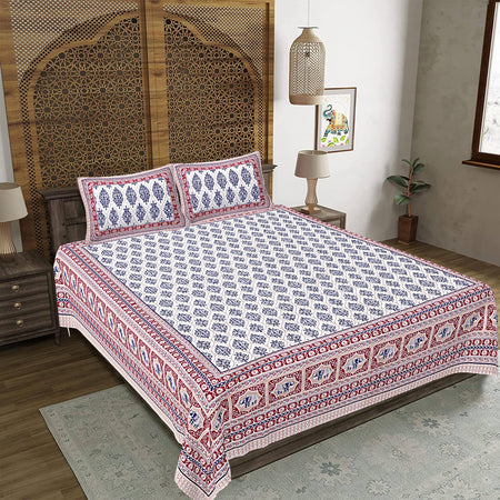 Rudra Bazaar Maroon 210 TC Cotton Double King Bedsheet With 2 Pillow Covers