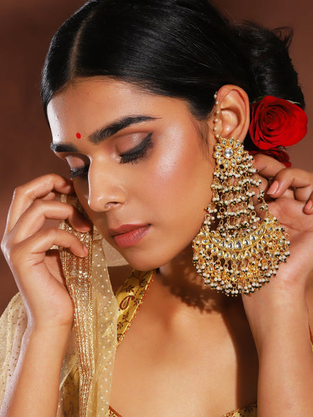 Green Contemporary Gold-Polished Chandbalis Earrings - Ruby Raang