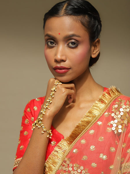 Women's Gold-Polished White Brass Kundan Bangle-Style Bracelet - Ruby Raang