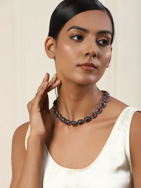 Silver-Plated Pink Kundan Studded Chain - Ruby Raang