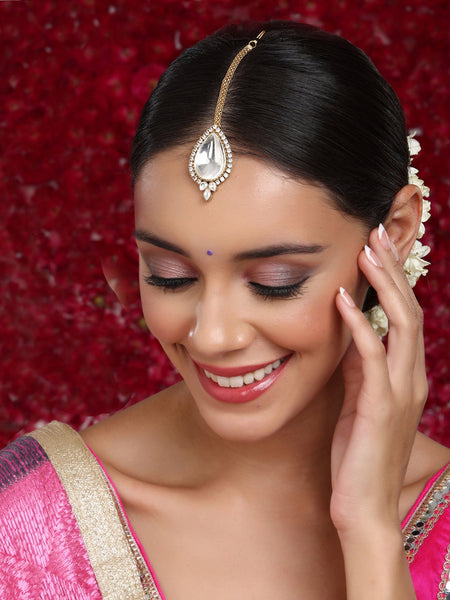 Kundan Maang Tikka with Diamonds - Ruby Raang