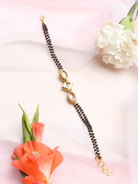 Women's Black Gold-Polished Kundan Mangalsutra Bracelet - Ruby Raang