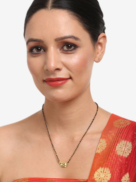 Black Gold-Toned Kundan Mangalsutra With Studs - Ruby Raang
