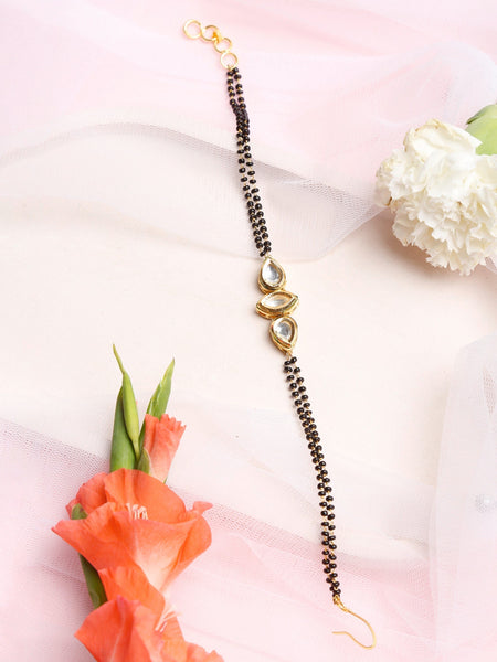 Women's Black Gold-Polished Kundan Mangalsutra Bracelet - Ruby Raang