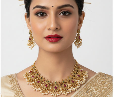 Jewel City Stunning Handcrafted Antique Gold-Plated Necklace Set