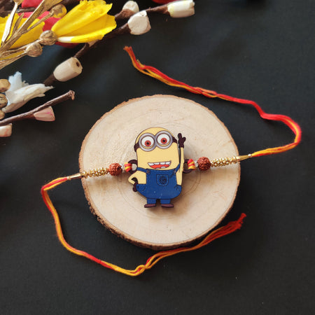 Indianvibez Minion Wooden Rakhi with Rudraksha, Funny Rakhi for Bro, Shop India - Kids Rakhi