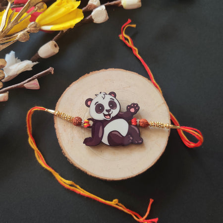 Indianvibez Panda Wooden Rakhi with Rudraksha, Cute Animal Rakhi for Brother, Shop India - Kids Rakhi