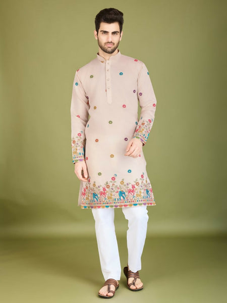 Vastranavya Ivory Exclusive Festival Wear Viscose Silk Thread & Sequence Embroidered Work Kurta