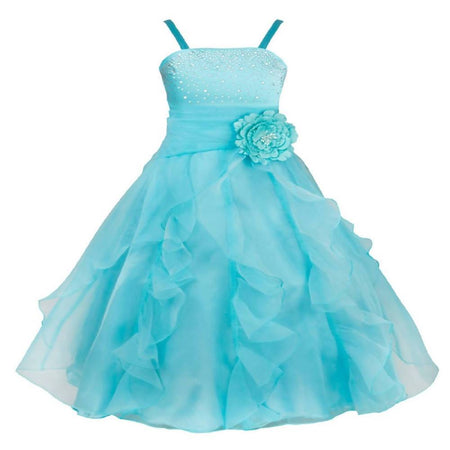 Asmaani Baby Girl's Sky Blue Colour Satin A-Line Knee Length Dress (AS-DRESS-22090)