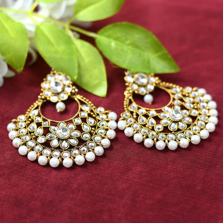 Mominos Fashion Johar Kamal Beautiful Golden And White Beaded Earrings
