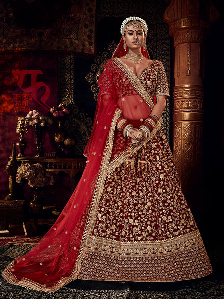 Myra Red Heavy Embroidered Bridal Designer Lehenga