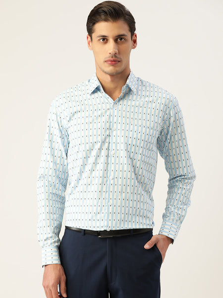 Jainish Men's Cotton Striped Formal Shirts ( SF 801Sky )