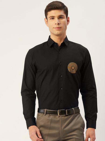 Jainish Men's Cotton Printed Formal Shirts ( SF 807Black )