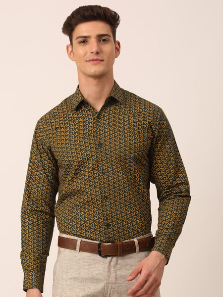 Jainish Men's Cotton Printed Formal Shirts ( SF 821Olive )